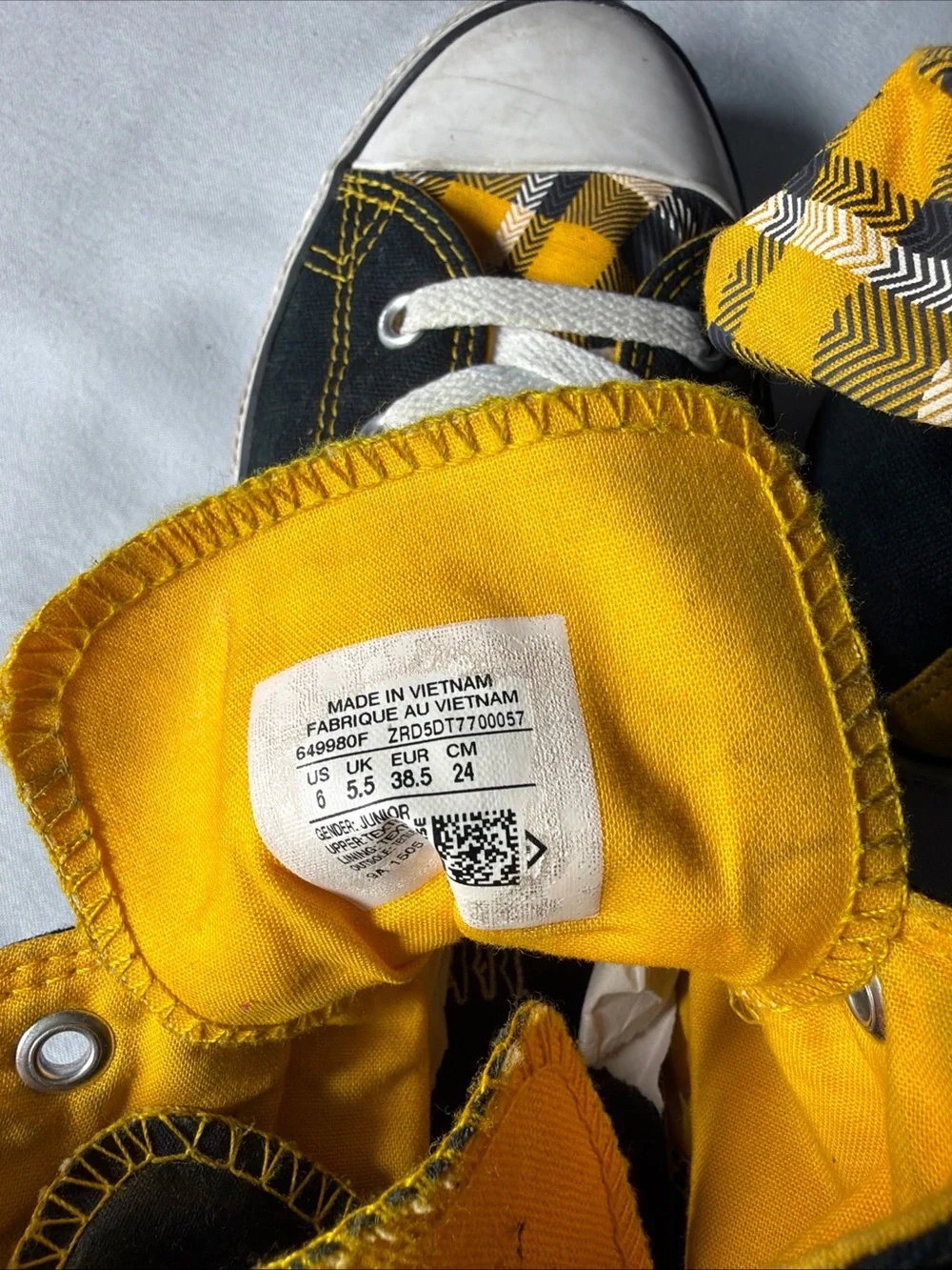 Converse Kids High-Top Sneakers in Black and Yellow Plaid